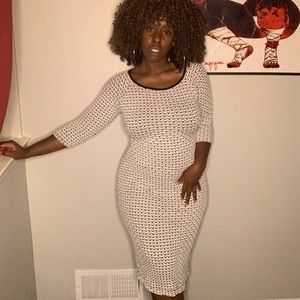 Patterned Black & White Midi Dress